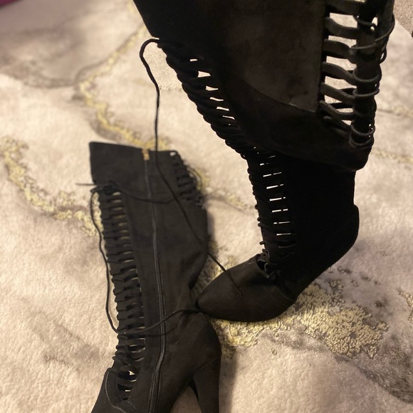 Lane Bryant Black Cutout LaceUp Over Knee Boot - Picture 5 of 8